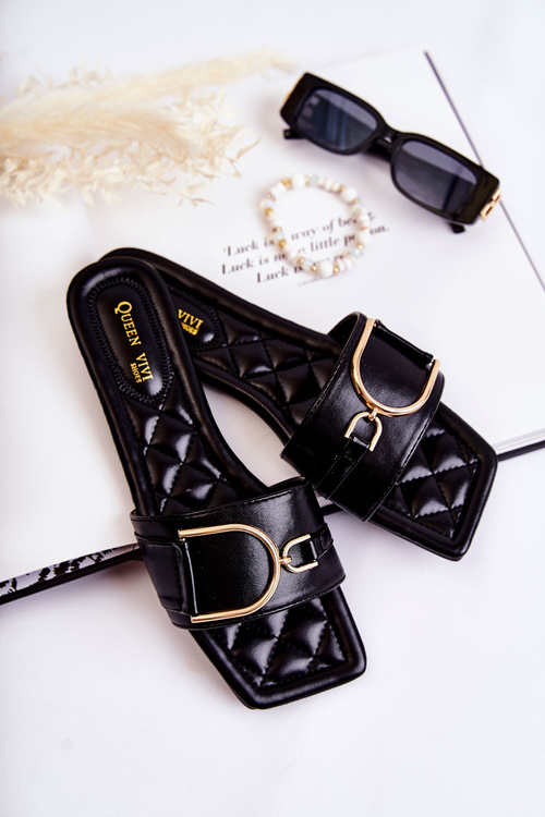 Жіночі класичні шкіряні тапочки з декором Чорний Шилла