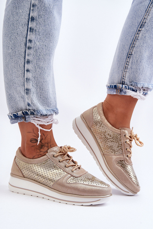 Шкіряне спортивне взуття з перфорацією S.Barski AL22246 Gold