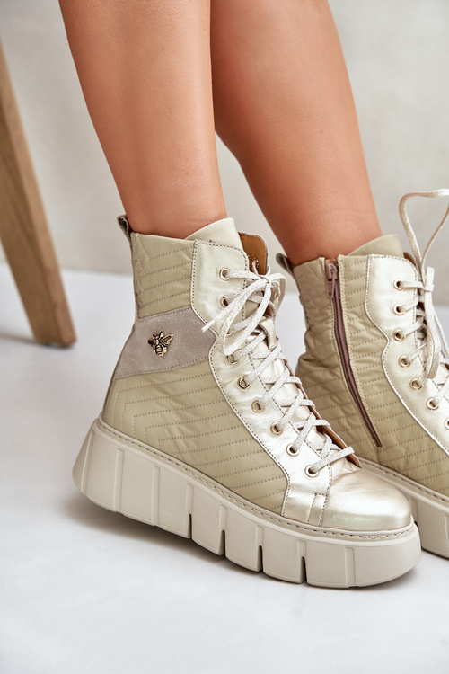 Шкіряні ботильйони на платформі Maciejka 06751-25 Gold