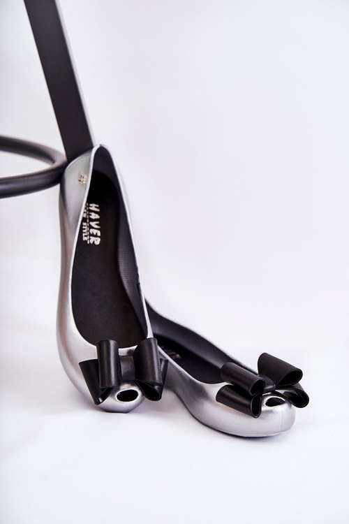 Жіночі гумові балерини з бантом, срібна квіточка