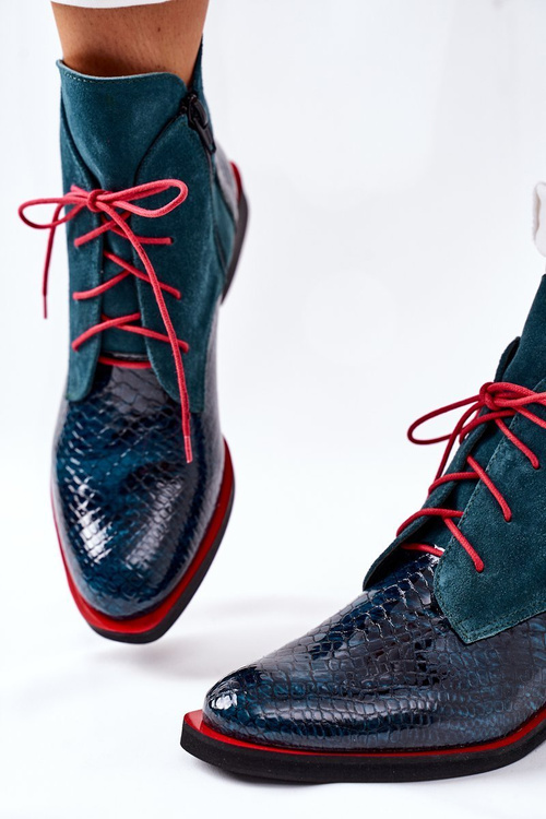 Шкіряні черевики з візерунком під крокодила Зелений шайен