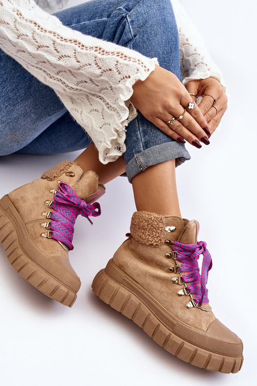 Утеплені черевики на товстій підошві Ralotta коричневого кольору