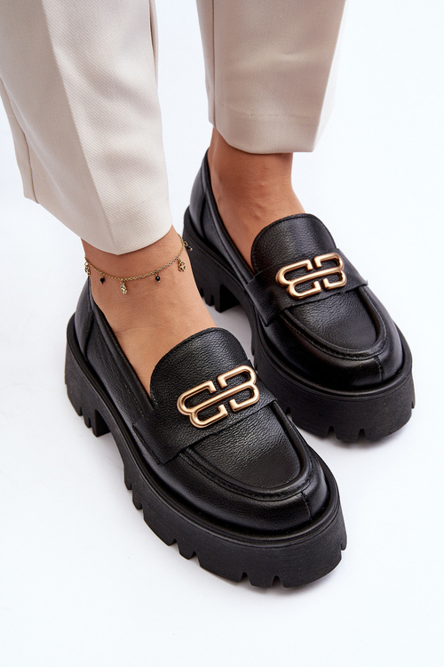 Чорні жіночі лофери з натуральної шкіри Zazoo 20164