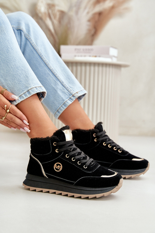 Черевики спортивні жіночі утеплені на платформі чорні Ariatte