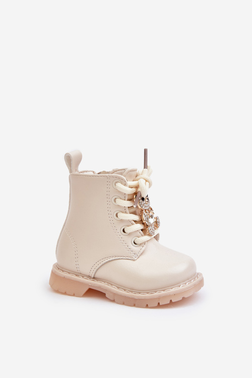 Теплі дитячі чобітки з ведмедиком на блискавці Бежеві Enchanta