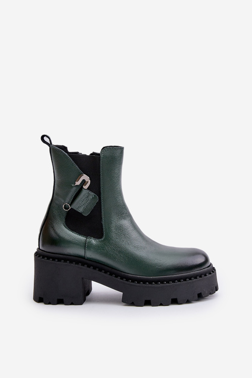Zazoo 60490 Шкіряні утеплені чоботи з декором Темно-зелені