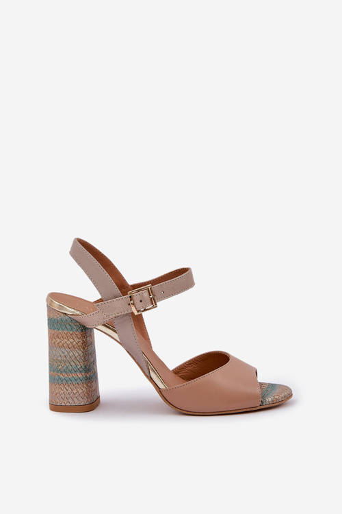 Шкіряні Елегантні Сандалі На Каблуку Темно-бежеві Лаура Мессі 2136