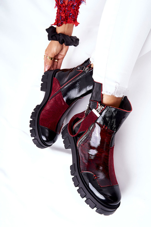 Шкіряні черевики на шпильці Maciejka Black and Bordeaux 05137-33