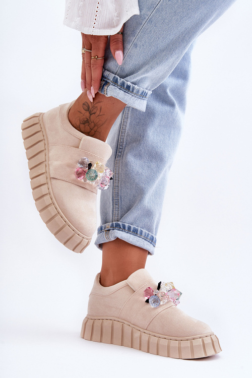 Стильне спортивне взуття без шнурівки Лофери з декором Beige Desire