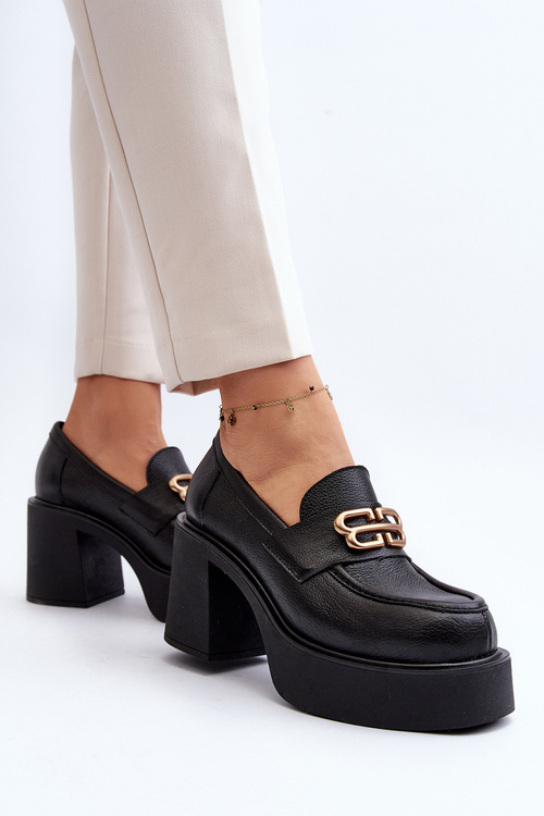 Чорні жіночі шкіряні туфлі на підборах Zazoo 20170