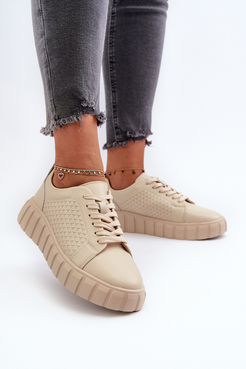 Жіночі шкіряні кросівки на платформі бежеві Eselmarie