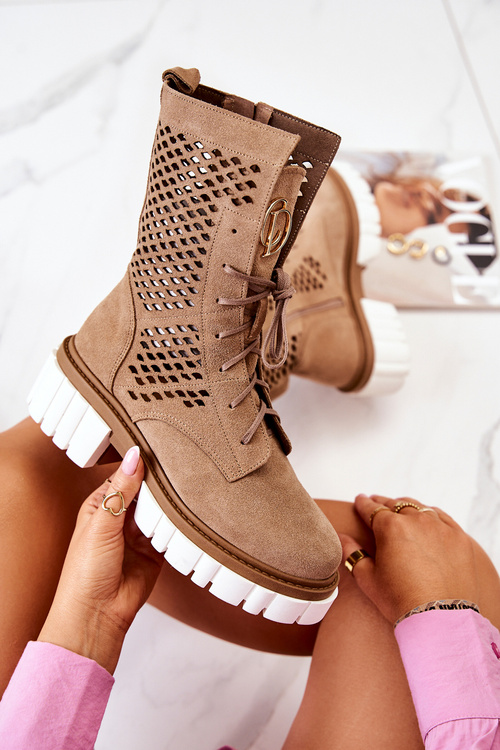 Шкіряні високі чоботи робочі Nicole Light Brown 2706