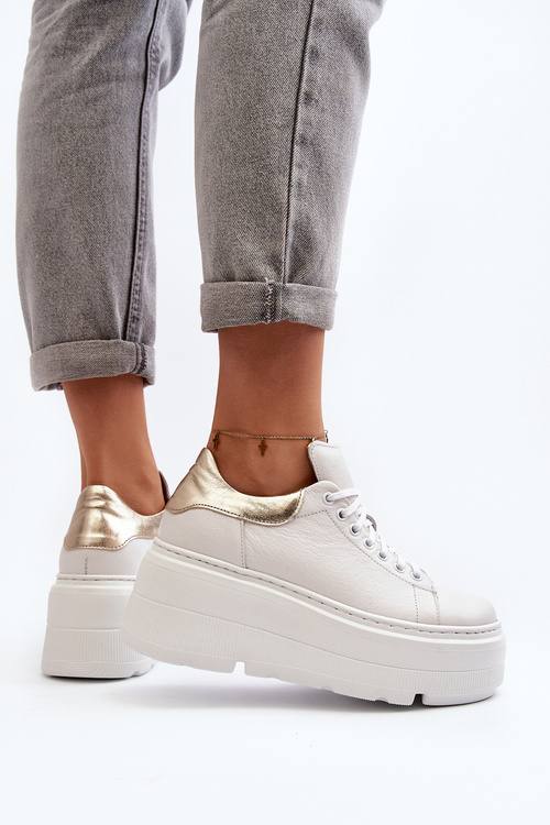 Жіноче шкіряне спортивне взуття на платформі M01/1 Zazoo світло-бежевий