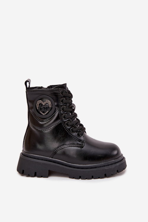 Дитячі черевики з хутряною підкладкою з прикрасою LOVE Чорні Rosaira