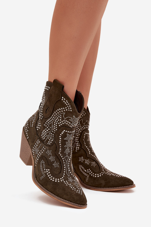 Утеплені Жіночі Ковбойські Черевики З Декором Темно-зелені Lelira