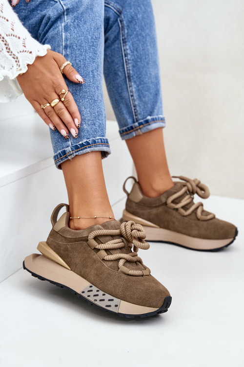Жіночі замшеві кросівки на платформі з товстою шнурівкою Artiker 54C1466 Світло-коричневий