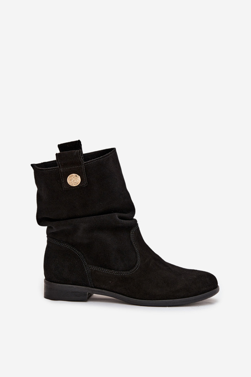 Шкіряні замшеві жіночі ботильйони з зібраннями ізоляція Zazoo 4210 Чорні