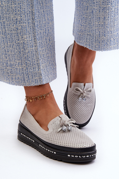 Блискучі жіночі шкіряні лофери на платформі S.Barski LR400 Silver