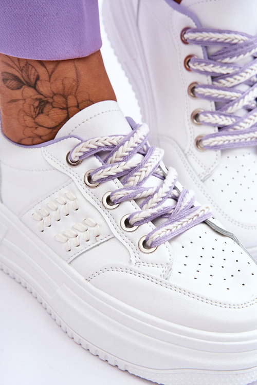 Модні жіночі кросівки на платформі біло-фіолетові Claribel