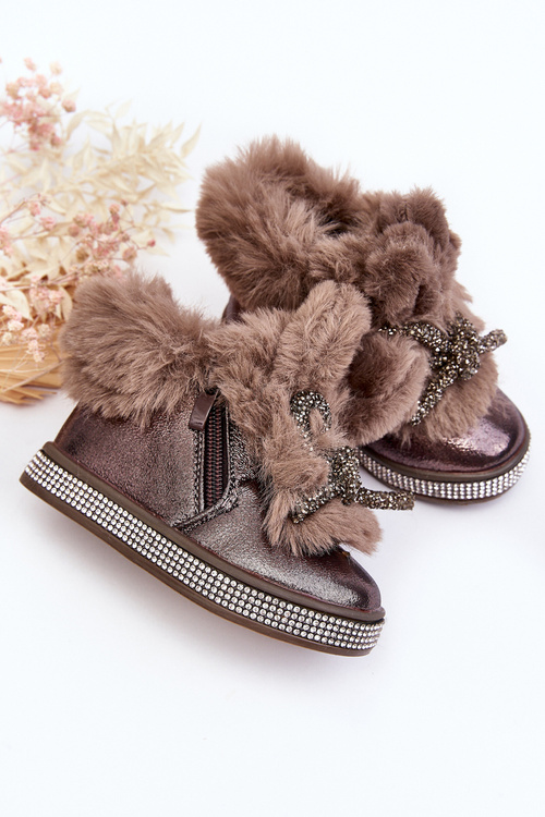 Дитячі снігові черевики з хутром і блискавкою коричневого кольору Ханія