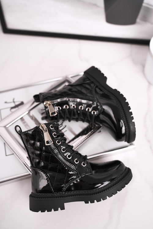 Чоботи дитячі теплі з хутром лаковані чорні Say You