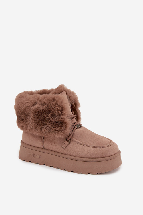 Жіночі Чоботи На Платформі З Пухом І Шнурівкою Big Star SS274114 Бежеві