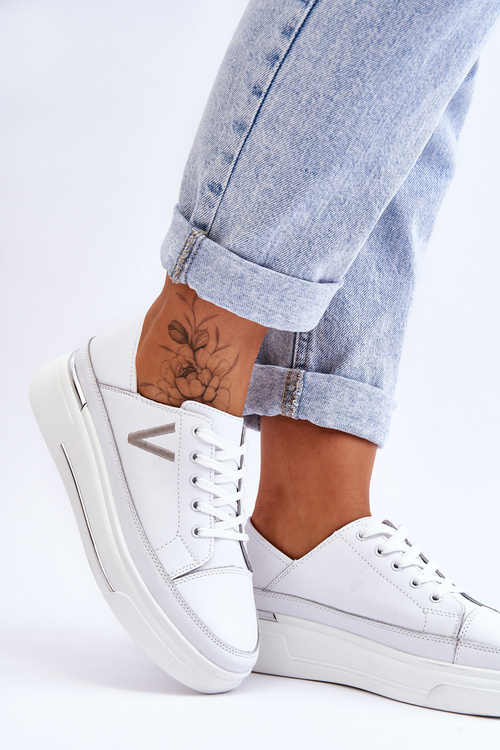 Жіноче шкіряне спортивне взуття на платформі Білий Saul