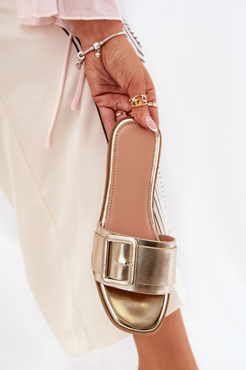 Плоскі Жіночі Сандалі Еко Шкіра З Пряжкою Золоті Bamma