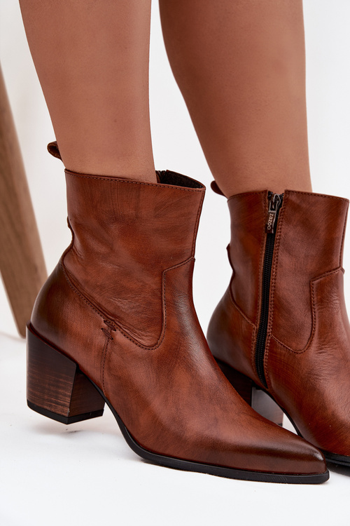 Шкіряні Чоботи На Каблуці Zazoo 60565 Коричневі