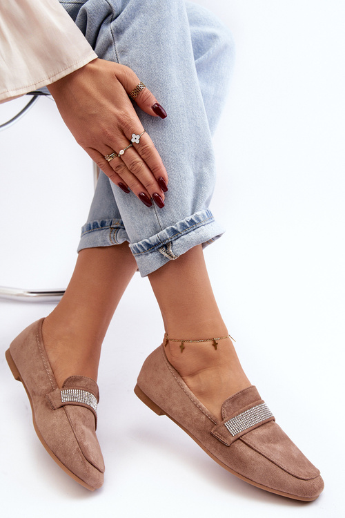 Жіночі мокасини з цирконами світло-коричневого кольору Ralrika