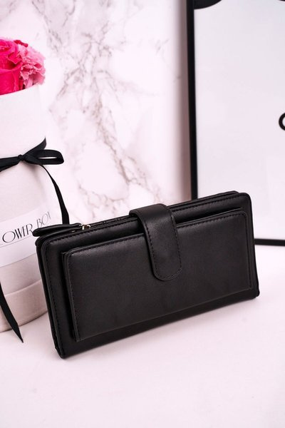 Великий жіночий гаманець з додатковим місцем для карток чорний