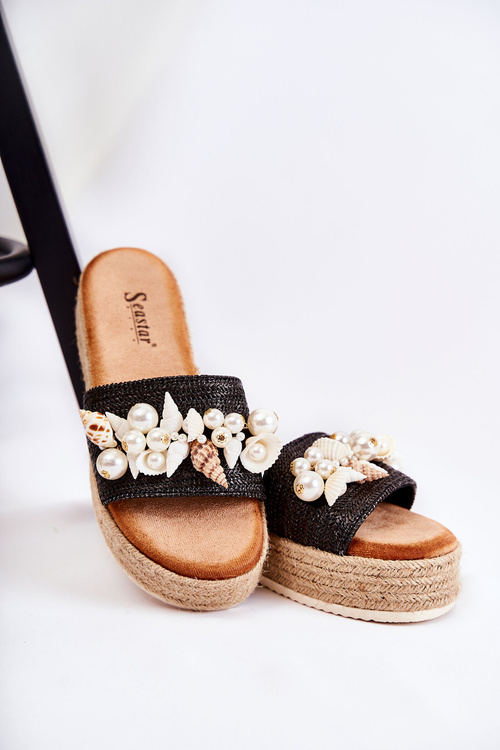 Жіночі тапочки на платформі з черепашками Black Tolia