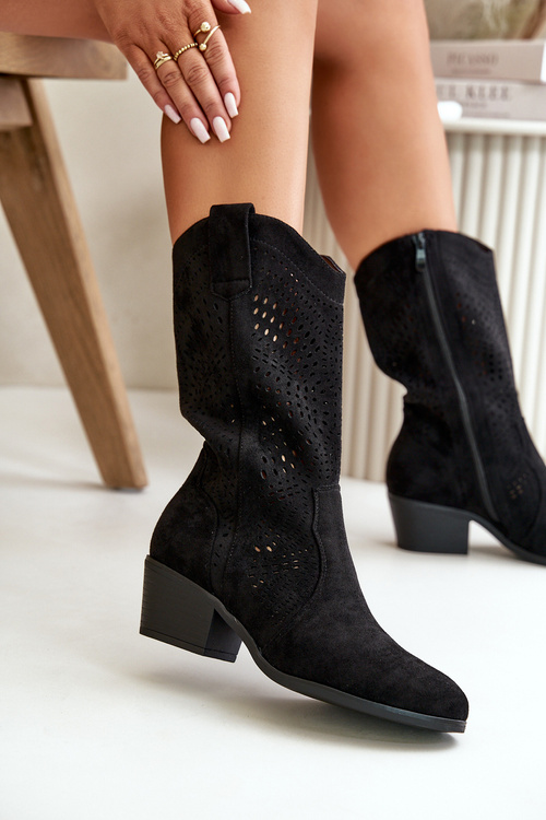 Ажурні жіночі ковбойські ботильйони Black Iceda