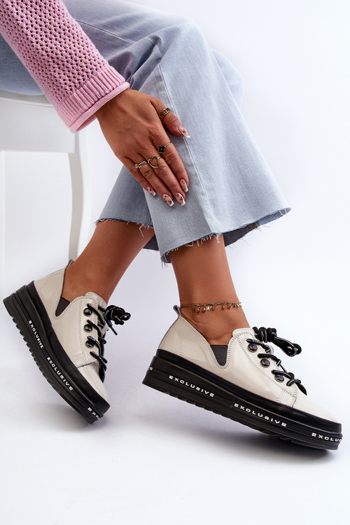 Туфлі жіночі на платформі натуральна шкіра бежеві S.Barski LR620