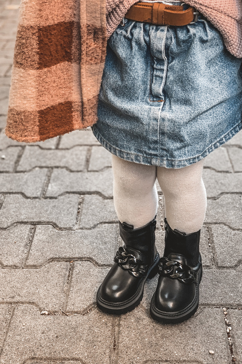 Чоботи дитячі утеплені на ланцюжку Чорні Hinea