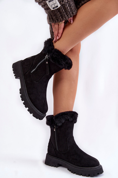 Замшеві чоботи з хутром на блискавці Чорний Резан