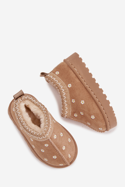 Дитячі зимові чоботи з квітами оббиті хутром бежеві Palina