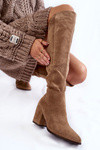 Жіночі високі чоботи на підборах бежеві Corrig