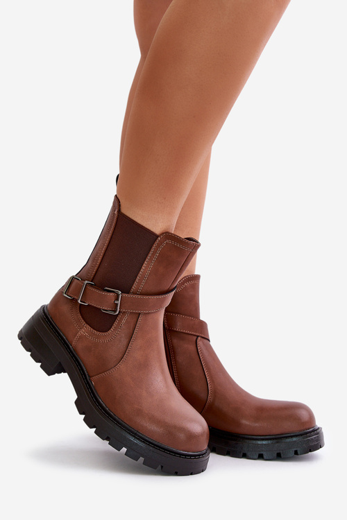 Шкіряні утеплені ботильйони з ремінцем Коричневі Sergio Leone TR719-S