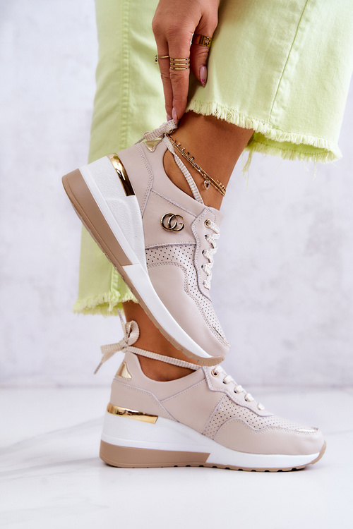 Жіночі шкіряні спортивні кросівки Бежеві Loissa