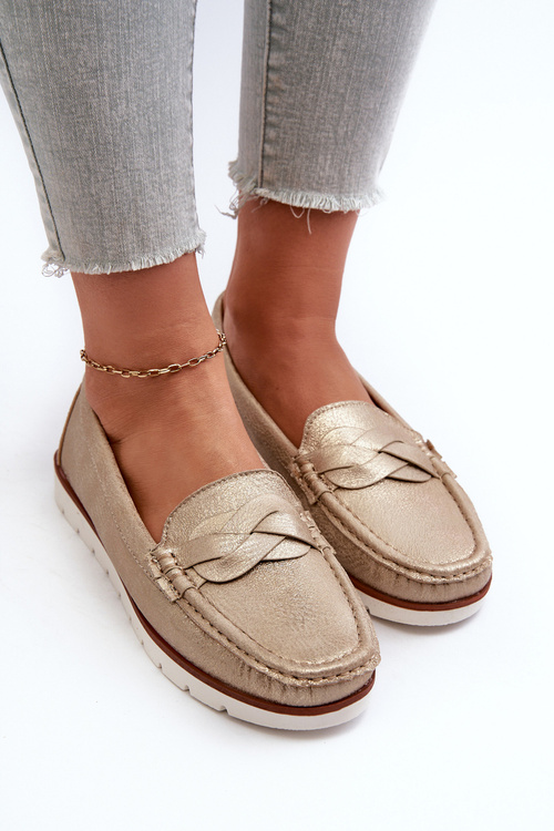 Жіночі лофери з еко шкіри золотого кольору Nestalia