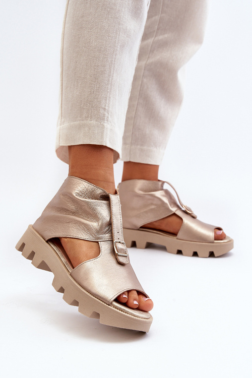 Шкіряні жіночі босоніжки Zazoo 999 із золотою блискавкою