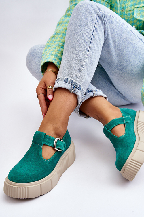 Модні замшеві броги на масивній платформі зеленого кольору Colson