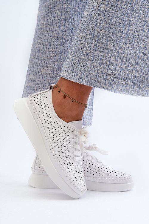 Білі шкіряні кросівки на платформі S.Barski LR278