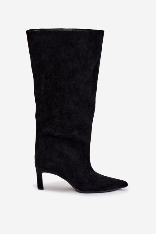 Жіночі чоботи з еко замшу на шпильці чорні Phelin