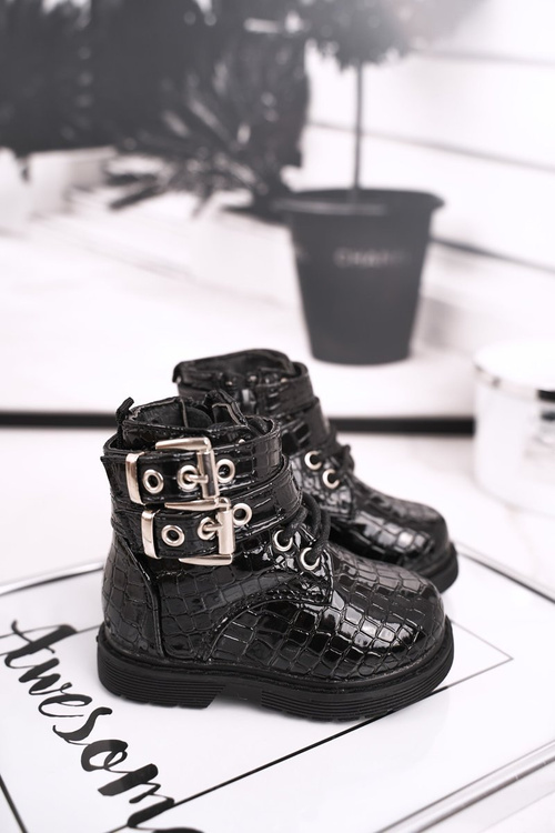 Чоботи дитячі утеплені з лаковим хутром Чорні Валентина