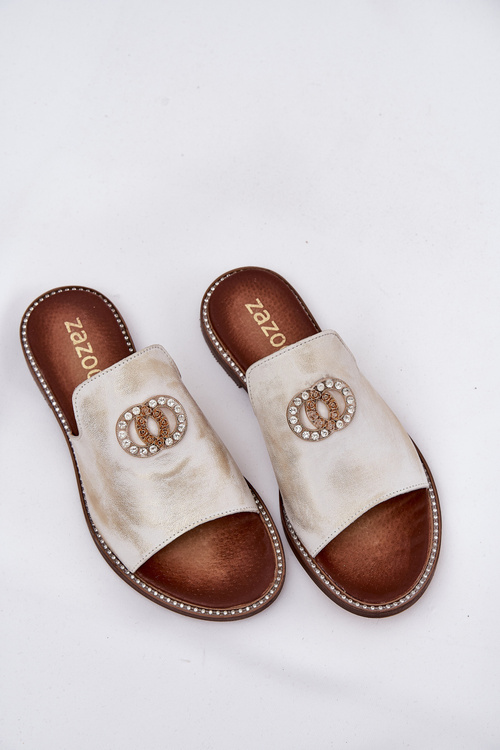 Елегантні Жіночі Шкіряні Сандалі З Декором Zazoo 3008 Патиноване Золото