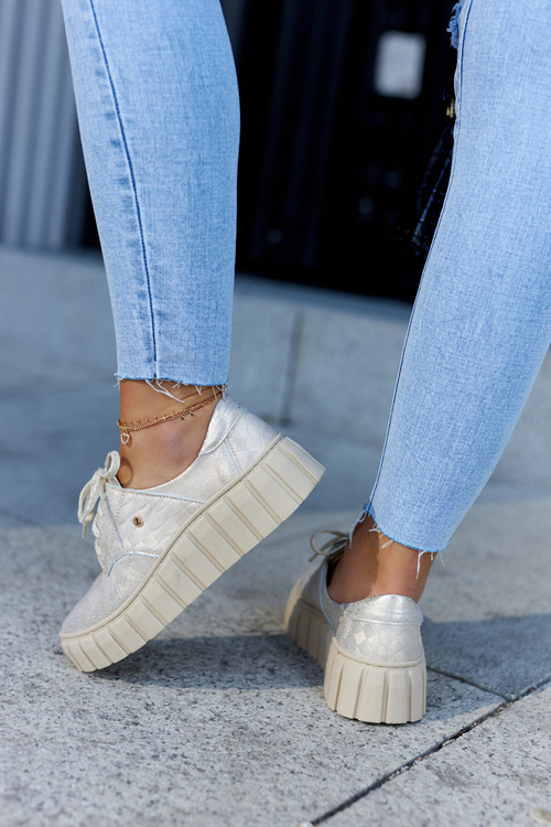 Шкіряне взуття на платформі Бежево-золотий Гіпноз