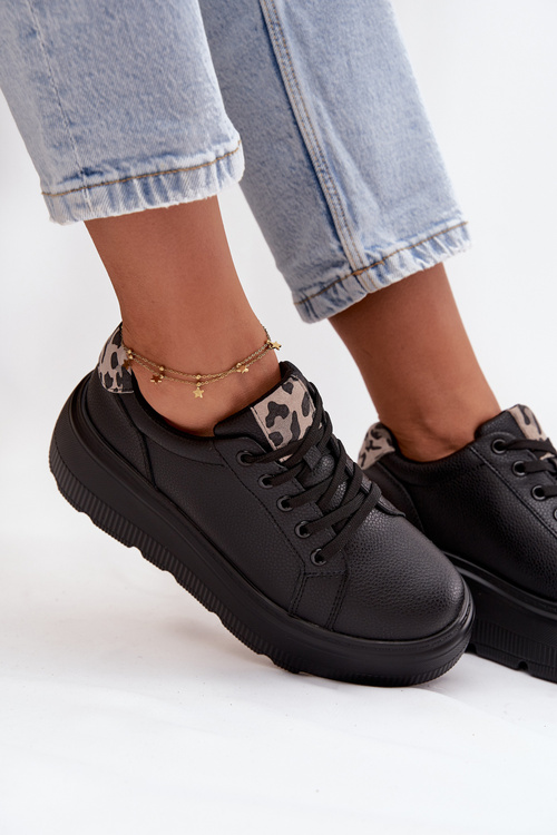 Шкіряні жіночі кросівки на платформі леопард Vinceza 89144 Чорний