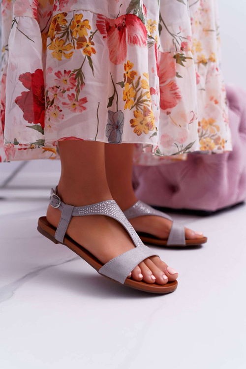 Жіночі босоніжки на плоскій підошві сірі Sorsano